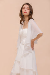 White Bridesmaid Dress Knee Length Two Layers of Wedding Guest Dress with Wraps