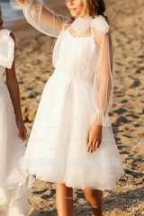 White Long Sleeves A-line Halter Flower Girls Dress