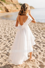 White Short Off-the-shoulder A-line Flower Girls Dress With Lace