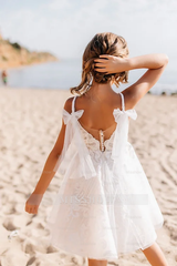 White Short Sleeveless Ball Gown Flower Girls Dress With Lace