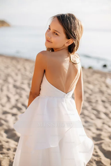 White Sleeveless A-line Strapless Flower Girls Dress With Lace