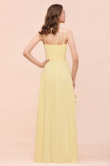 Yellow Sleeveless Chiffon Bridsmaid Dress Simple Wedding Dress