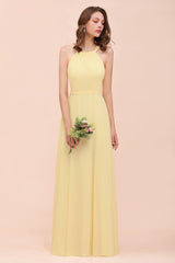 Yellow Sleeveless Chiffon Bridsmaid Dress Simple Wedding Dress