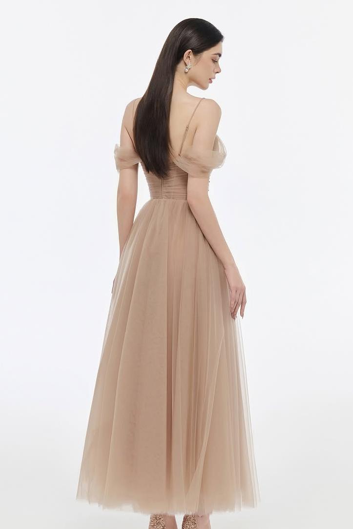 Off the Shoulder Spaghetti Strap Sleeveless Long Formal Dress With Beading