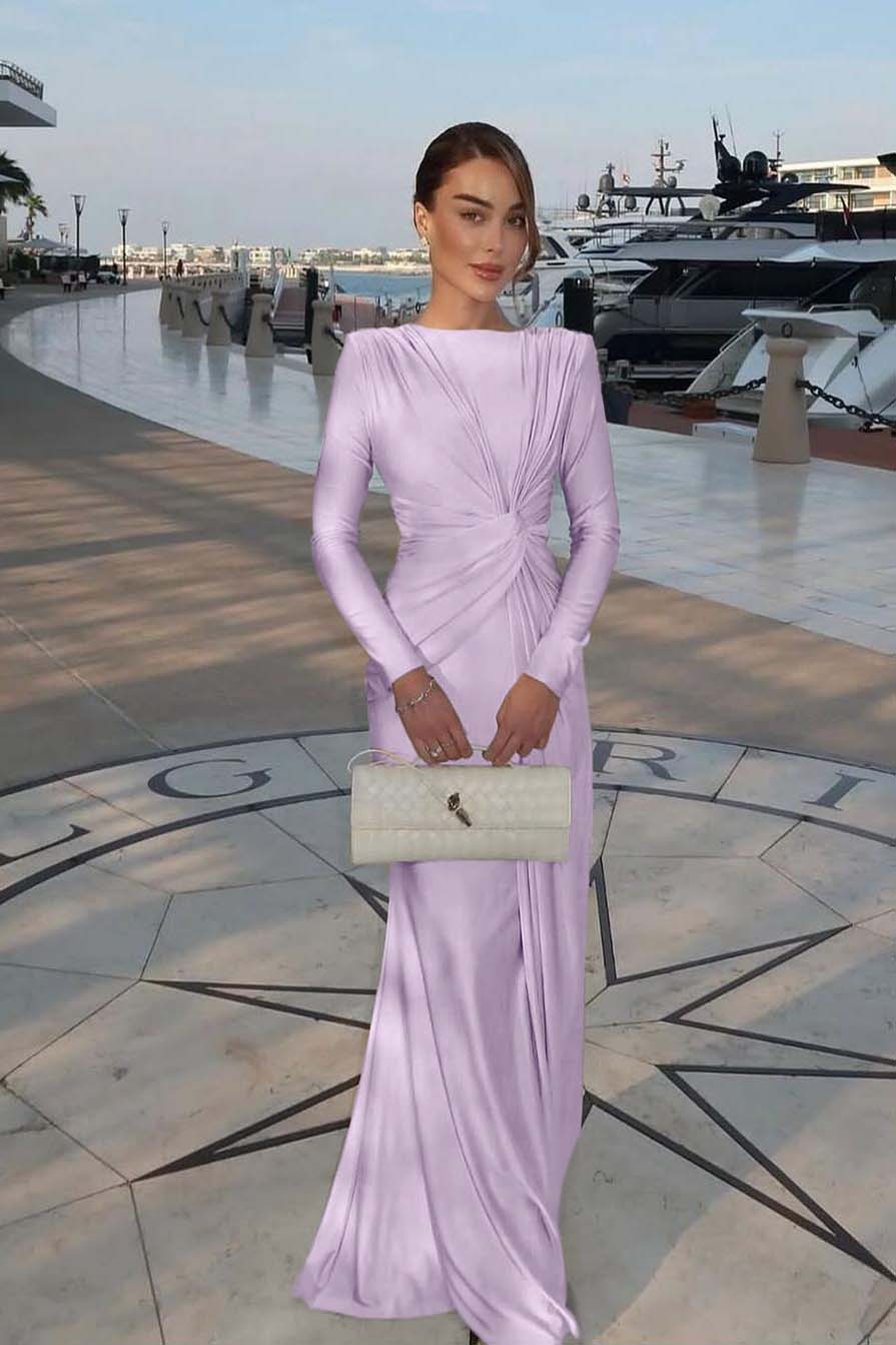 Chic Jewel Long Sleeves Mermaid Long Formal Dress With Pleated