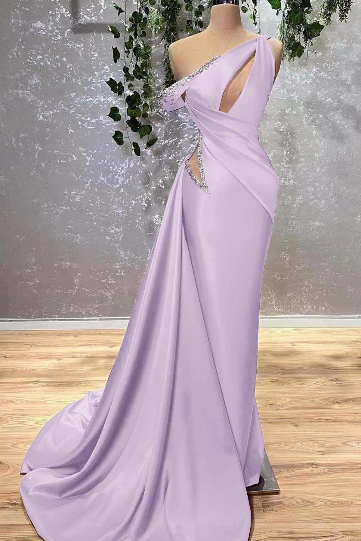 Lilac Off the Shoulder Sleeveless Mermaid Formal Dress With Beading