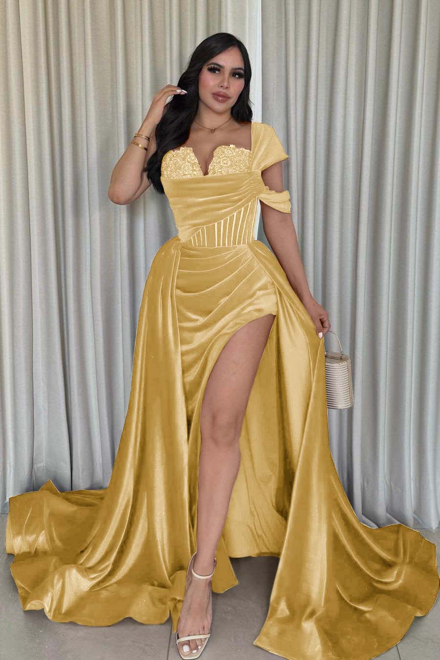 One Shoulder Sleeveless Long Mermaid Formal Dress With Split Pleated