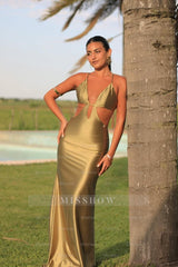 Spaghetti Strap Sleeveless Backless Mermaid Long Formal Dress