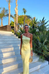 One Shoulder Backless Sleeveless Long Formal Dress With Pleated