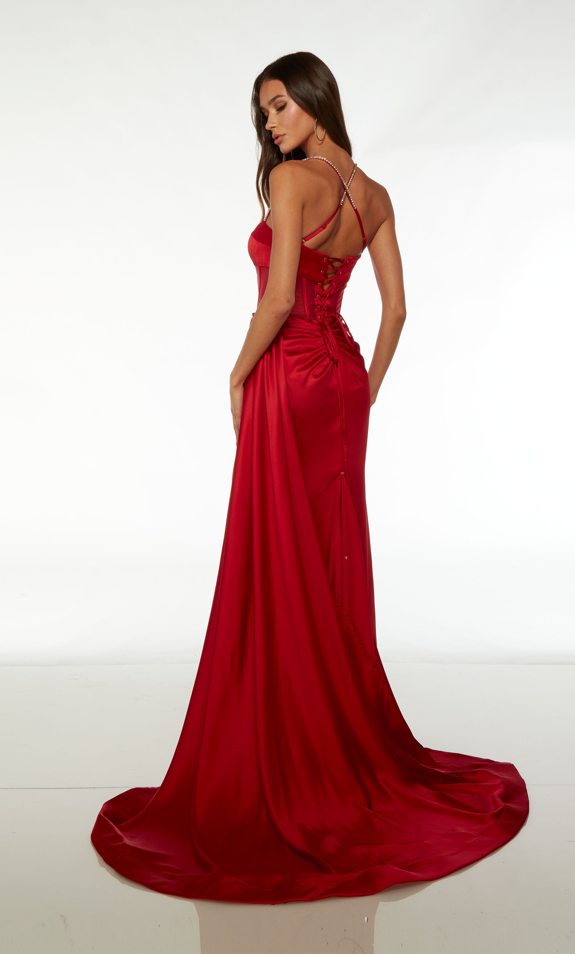 Spaghetti Strap Formal Dress Open Back Long Straight With High Slit