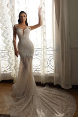 Luxury Long Mermaid Sweetheart Tulle Lace Wedding Dresses with Sleeves