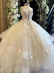 Misshow Exquisite Strapless Ball Gown with Floral Lace Appliques Perfect for Prom Quinceanera & Sweet 16 Celebrations
