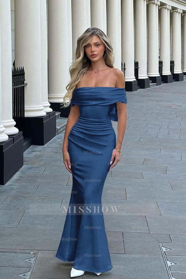 Sleeveless Off the Shoulder Long Mermaid Formal Dress With Pleated