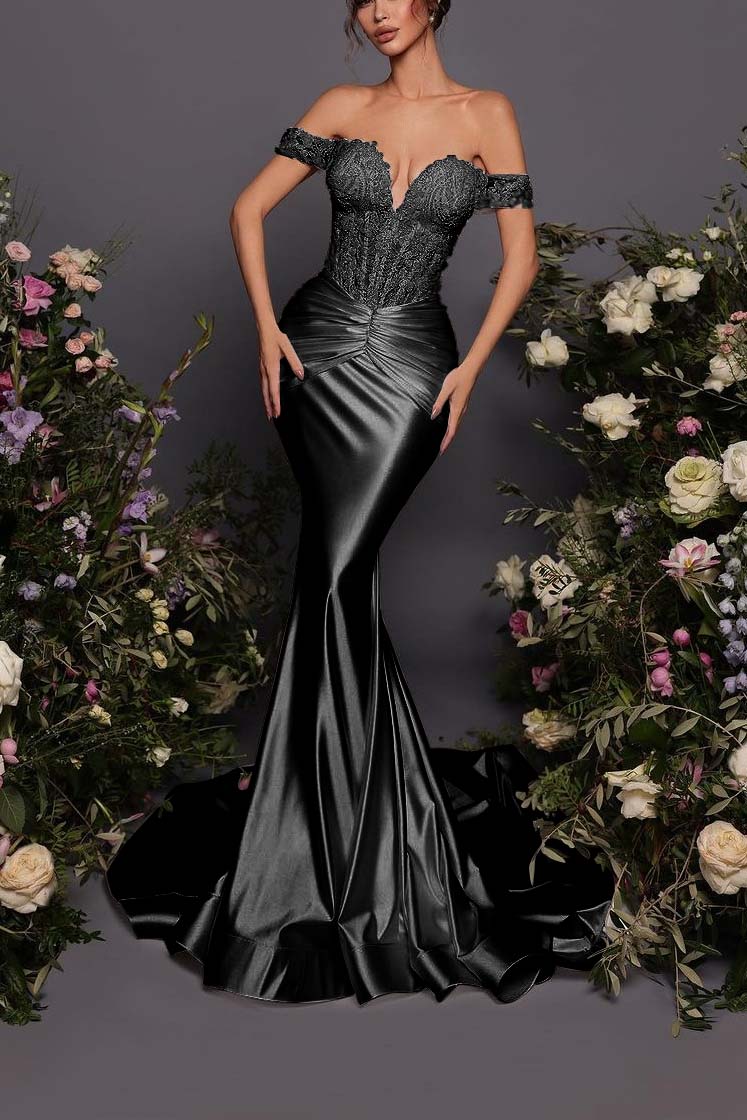 Off The Shoulder Sleeveless Long Mermaid Formal Dress With Pleated