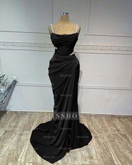 Straps Sleeveless Long Mermaid Formal Dress With Pleated Sequins