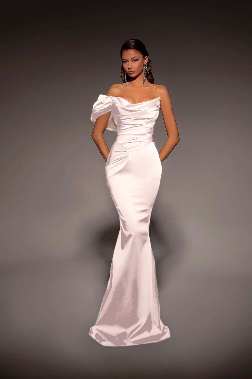 One Shoulder Strapless Long Mermaid Formal Dress With Pleated