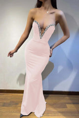 Black Strapless Sleeveless Mermaid Long Formal Dress With Beading