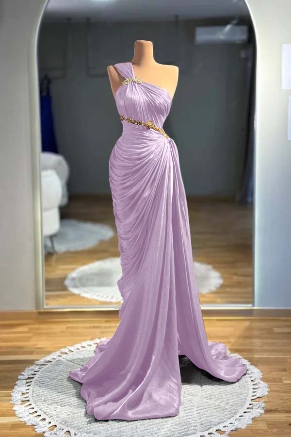 One Shoulder Sleeveless Long Mermaid Formal Dress With Pleated