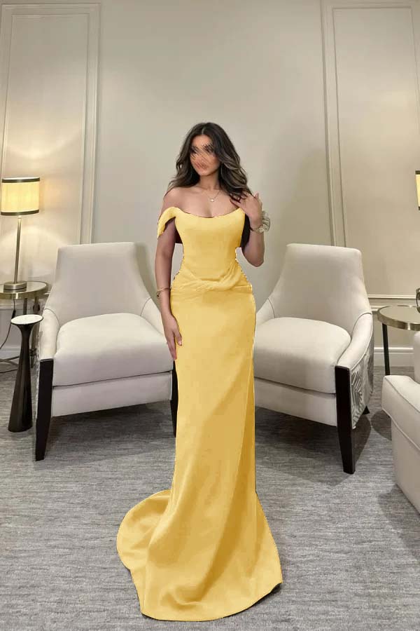 Off The Shoulder Sleeveless Long Mermaid Formal Dress With Pleated