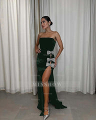 Strapless Sleeveless Mermaid Long Formal Dress With Split Beading