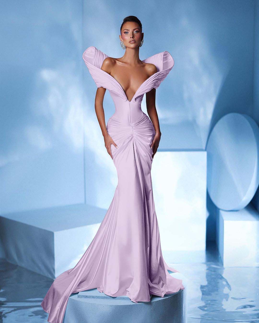 Off the Shoulder Sleeveless Mermaid Long Formal Dress With Pleated