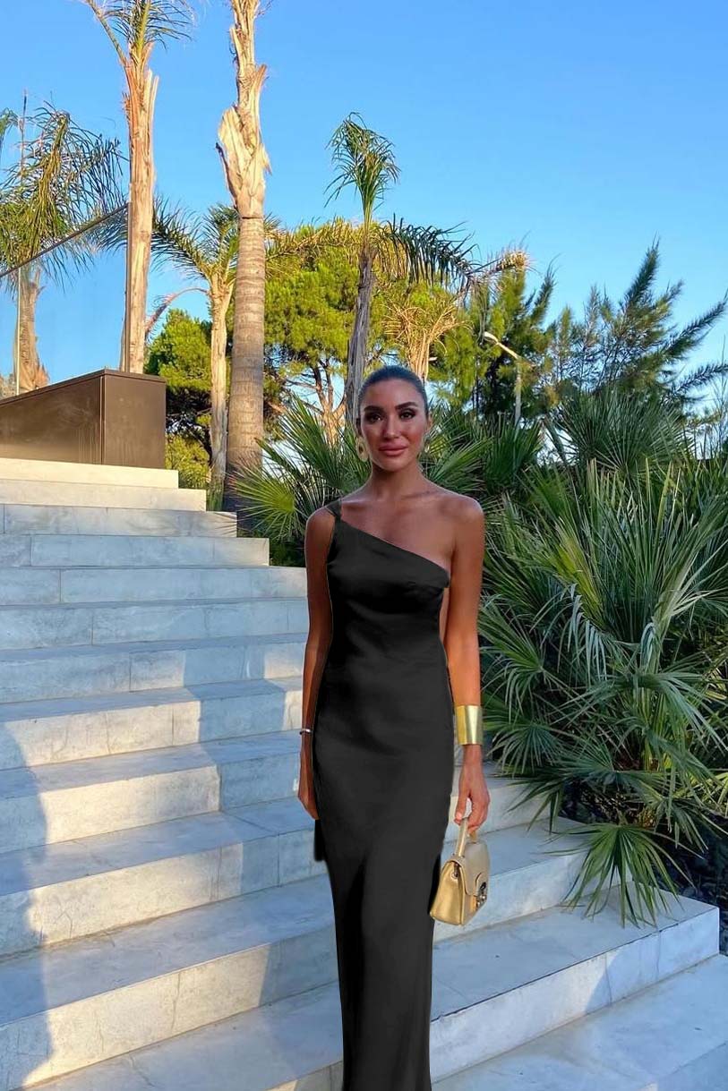 One Shoulder Backless Sleeveless Long Formal Dress With Pleated