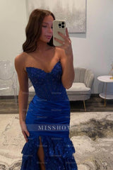 Sleeveless Strapless Long Split Formal Dress With Sequins Pleated