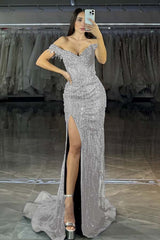 Off the Shoulder Sleeveless Long Mermaid Formal Dress With Split