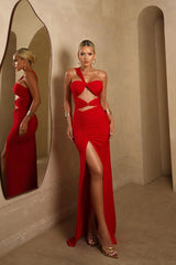 One Shoulder Sleeveless Sweetheart Split Long Formal Dress With Pleated