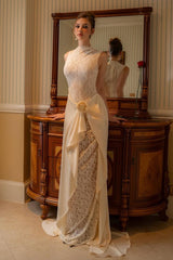 High Neck Sleeveless Mermaid Formal Dress With Lace Embroidery