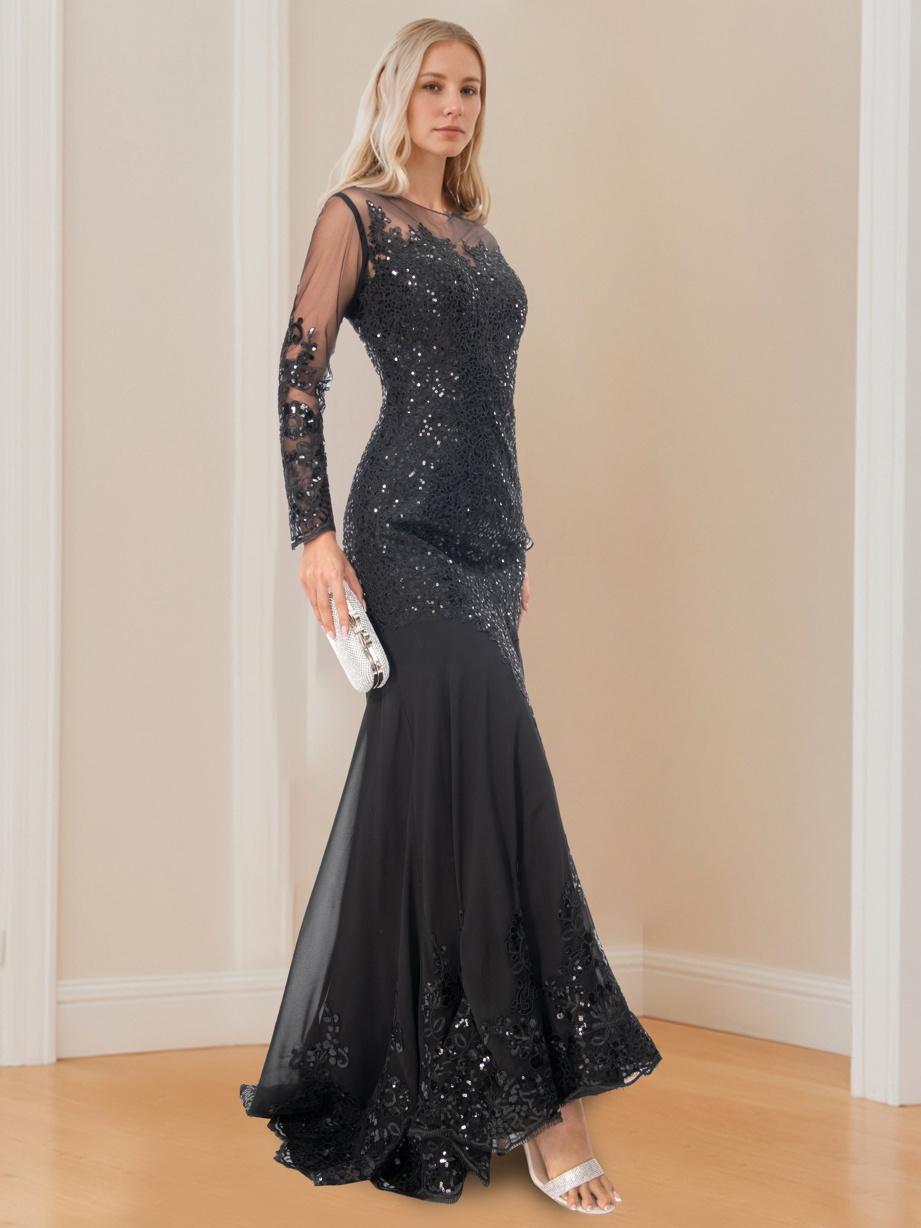 Mermaid Trumpet Scoop Long Sleeves Mother Of The Bride Dresses With Applique