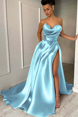 Strapless Sleeveless Long Formal Dress With High Split Pleated
