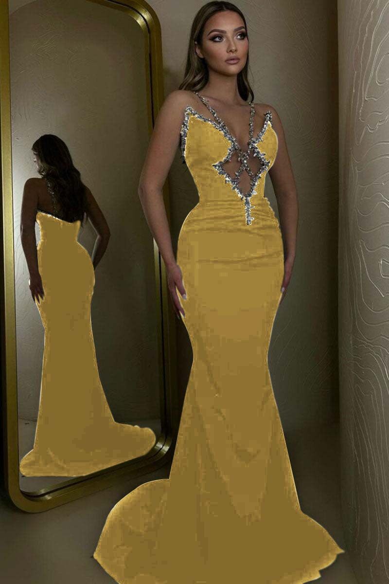 Spaghetti Strap Sleeveless Long Mermaid Formal Dress With Beading