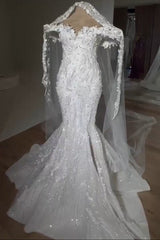 Sweetheart 3D Floral Applique Rhinestone Lace-Up Mermaid Wedding Dress with Train