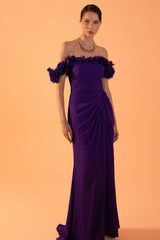 Off The Shoulder Sleeveless Long Mermaid Formal Dress With Pleated