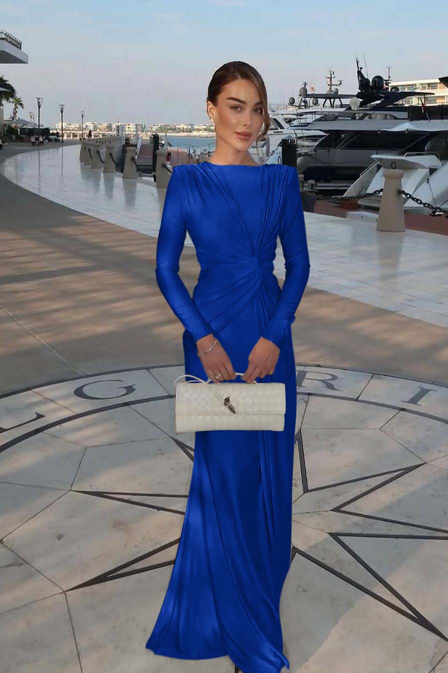 Chic Jewel Long Sleeves Mermaid Long Formal Dress With Pleated