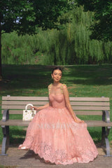 Straps Sweetheart Sleeveless Long Formal Dress With Lace Appliques