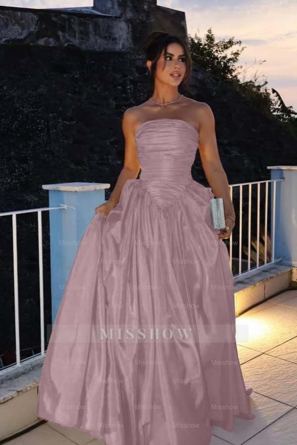 Glamorous Strapless Sleeveless Long Formal Dress With Pleated
