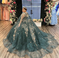 Misshow Ball Gown with Floral Lace Appliques Round Neck Sleeveless Tulle Evening Dress for Quinceanera & Sweet 16