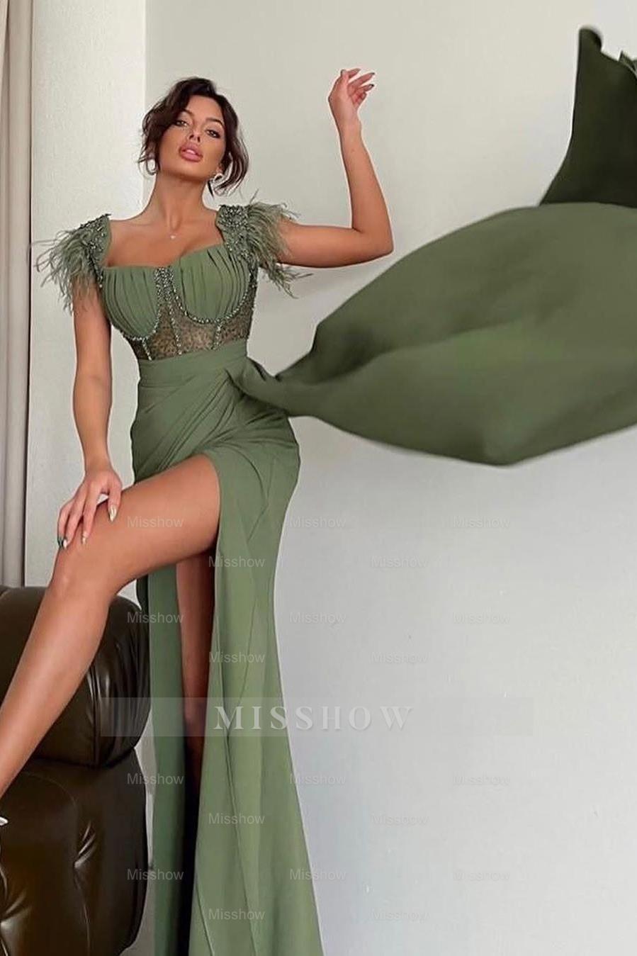 Straps Sweetheart Sleeveless Long Mermaid Formal Dress With Split