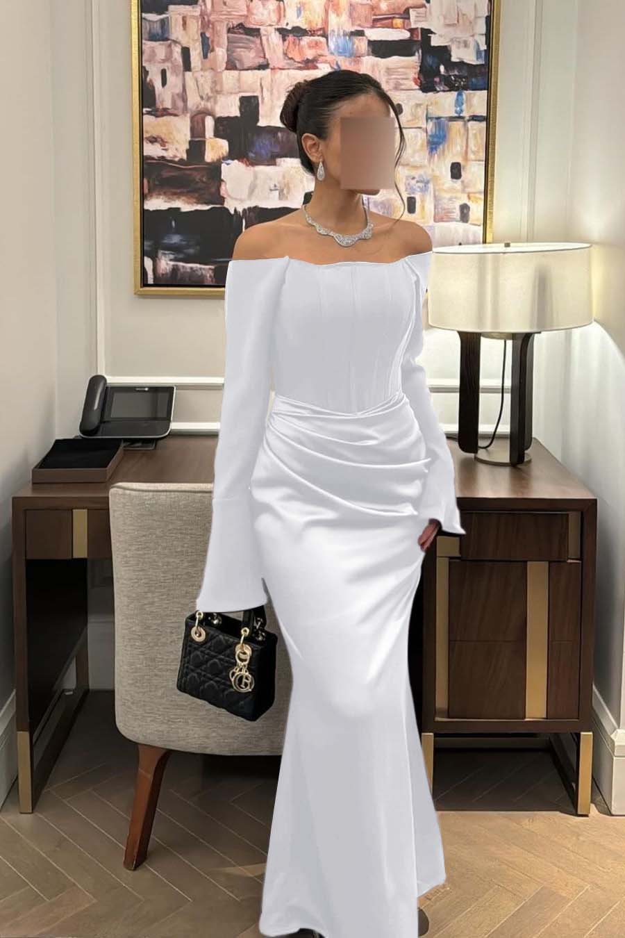 Strapless Long Sleeves Mermaid Long Formal Dress With Pleated