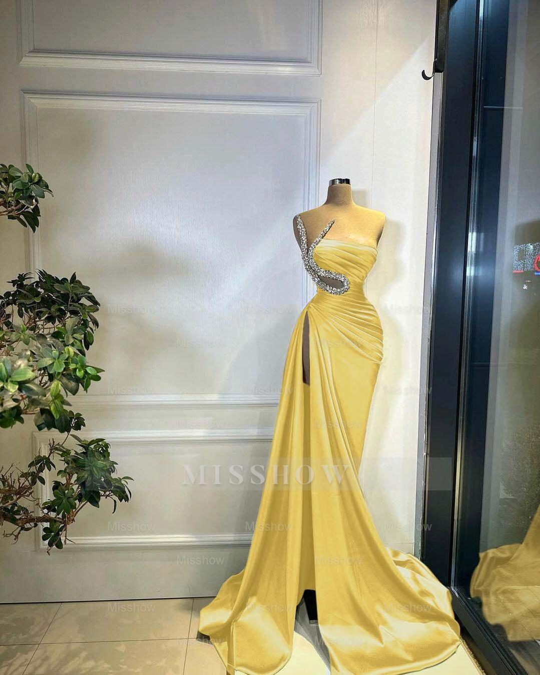 Strapless Sleeveless Long Mermaid Split Formal Dress With Beading