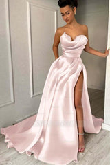 Strapless Sleeveless Long Formal Dress With High Split Pleated