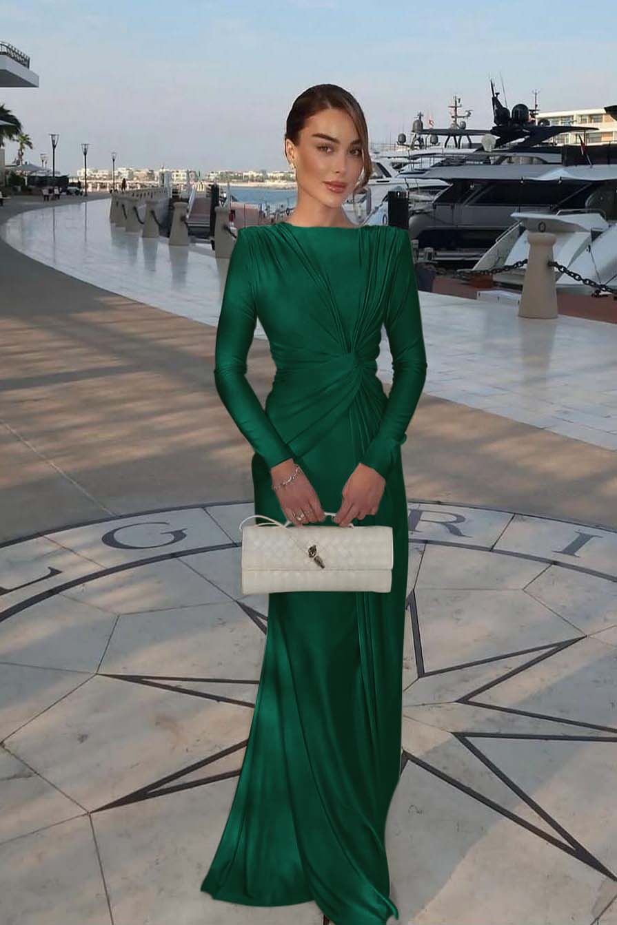 Chic Jewel Long Sleeves Mermaid Long Formal Dress With Pleated