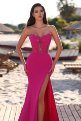 Strapless Sweetheart Sleeveless Mermaid Long Formal Dress With High Split
