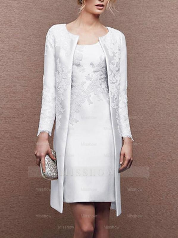 2 Knee-Length Satin Lace Sheath Dresses for Mothers of the Bride Sleeveless with Appliques