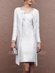 2 Knee-Length Satin Lace Sheath Dresses for Mothers of the Bride Sleeveless with Appliques