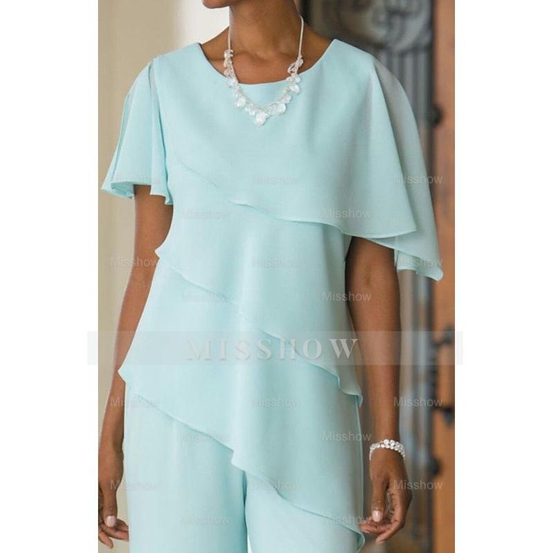 2-Piece Floor-Length Mother of the Bride Jumpsuit with Jewel Neckline