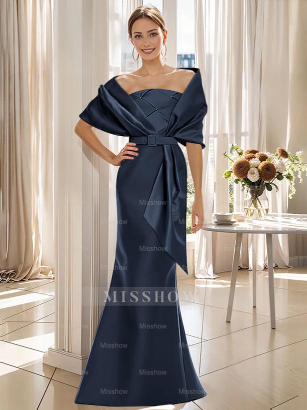 2-Piece Floor-Length Trumpet Dresses for Mother of the Bride & Groom with Wrap