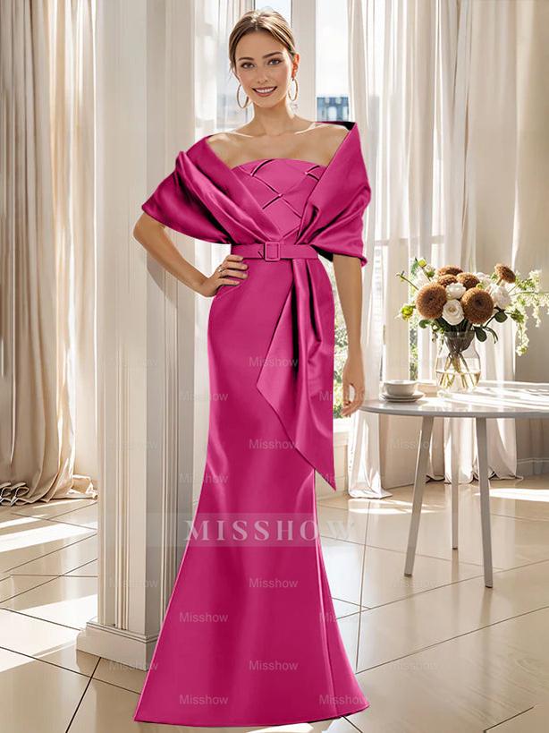 2-Piece Floor-Length Trumpet Dresses for Mother of the Bride & Groom with Wrap